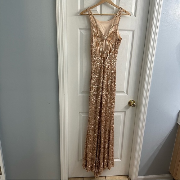 Promgirl Dress Long Sequin Formal Gold Strappy Back Prom Size 2 Extra Small - Picture 5 of 6